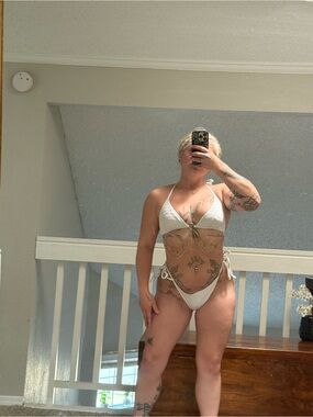 SHEIN White Crochet Triangle Bikini Set